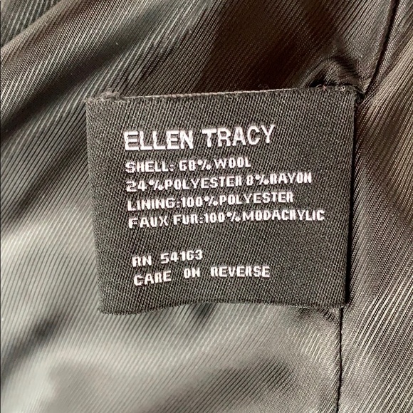 ELLEN TRACY long black wool blend coat w faux fur - Picture 8 of 8